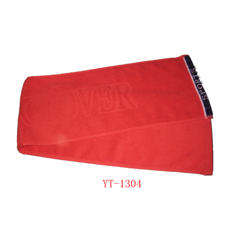 100% Cotton Terry Sports Towel, Jacquard Logo, Red Colors YT-1304